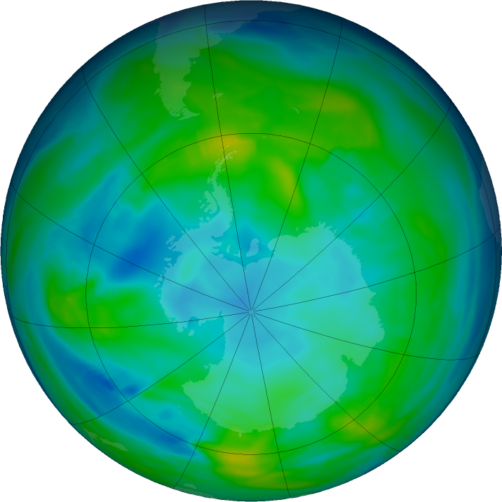 Antarctic ozone map for 22 May 2024